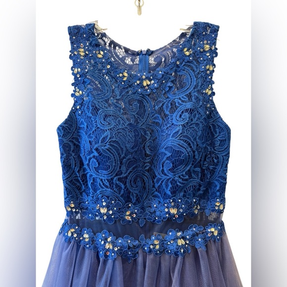 May Queen Couture USA Dress Sequined Prom Formal Cocktail HOCO Size 10 Blue - Picture 9 of 16